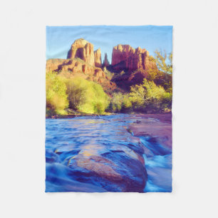 Cathedral Rock reflecting in Oak Creek, Arizona Fleece Blanket