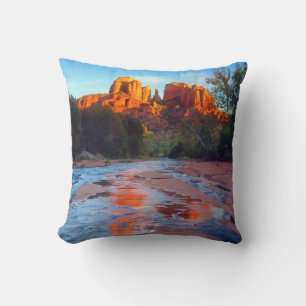 Cathedral Rock reflecting in Oak Creek at Sunset Cushion
