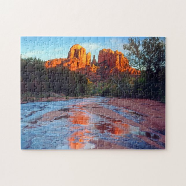 Cathedral Rock reflecting in Oak Creek at Sunset Jigsaw Puzzle (Horizontal)