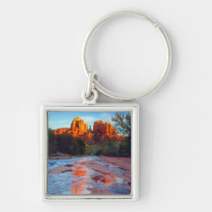 Cathedral Rock reflecting in Oak Creek at Sunset Key Ring