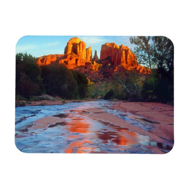 Cathedral Rock reflecting in Oak Creek at Sunset Magnet (Horizontal)