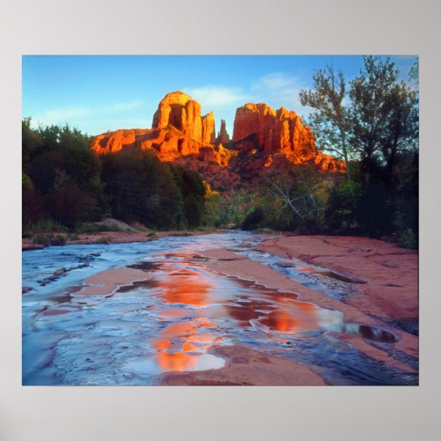 Cathedral Rock reflecting in Oak Creek at Sunset Poster (Front)