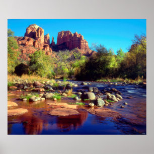 Cathedral Rock reflecting in Oak Creek Poster
