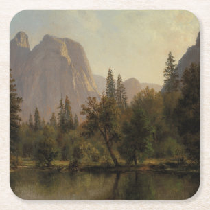 Cathedral Rocks, Yosemite Valley Albert Bierstadt Square Paper Coaster