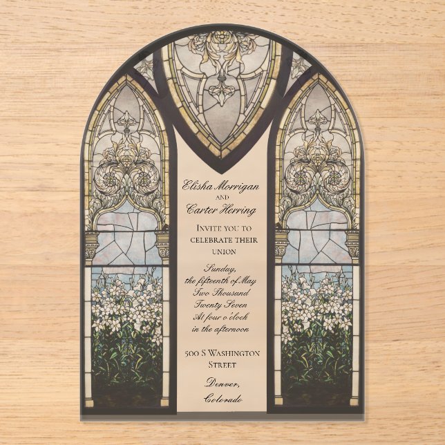 Cathedral Style Stained Glass Effect Wedding Acrylic Invitations (Front)