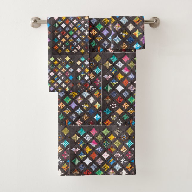 Cathedral window quilt bath towel set (Insitu)