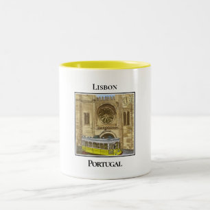 Cathedral, Yellow Streetcar, Lisbon Portugal Two-Tone Coffee Mug