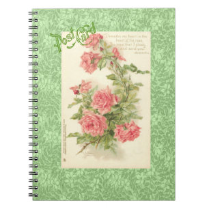 Catherine Klein pink roses green leaves postcard Notebook