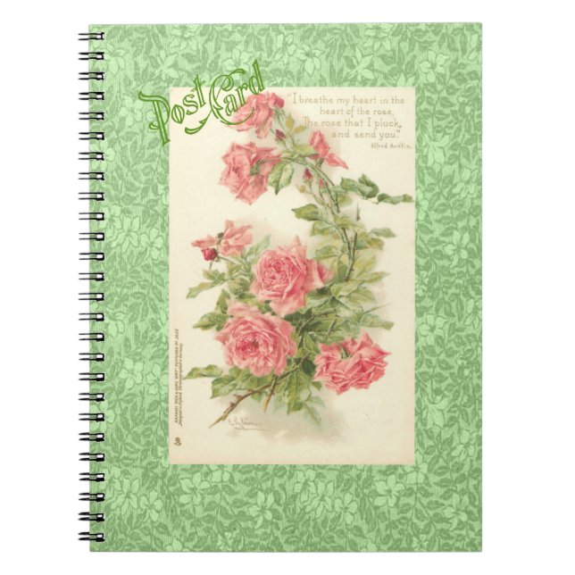 Catherine Klein pink roses green leaves postcard Notebook (Front)