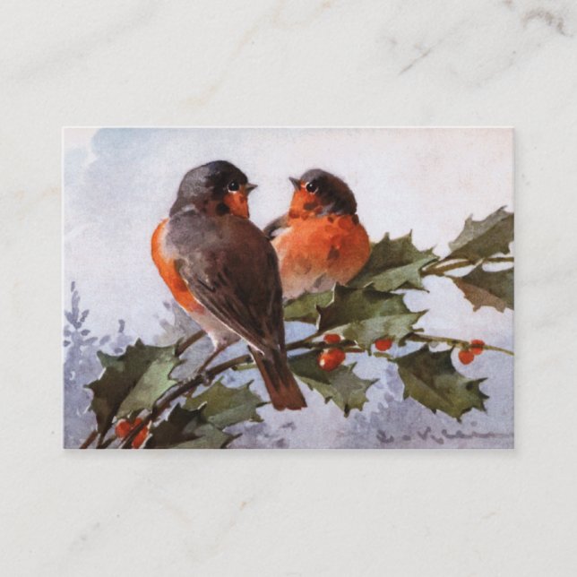 Catherine Klein: Robins on Holly Business Card (Front)