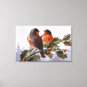 Catherine Klein: Robins on Holly Canvas Print