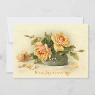 Catherine Klein Yellow Rose Vase Birthday Postcard