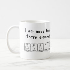 Mug featuring the name Catherine spelled out in symbols of the chemical elements