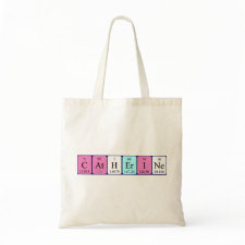 Bag featuring the name Catherine spelled out in symbols of the chemical elements