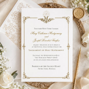 Catholic 19th Century Marian Gold Wedding Invitation