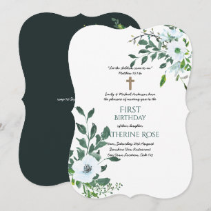 Catholic 1st Birthday Invitation Watercolor Floral