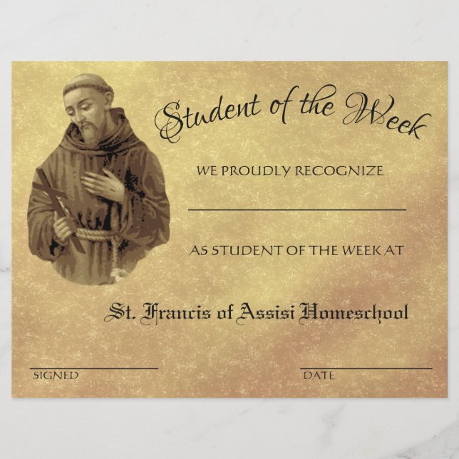 Catholic Achievement Award School Certificate Flyer (Front)