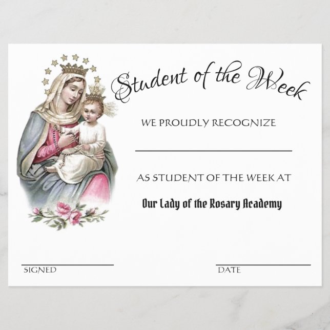 Catholic Achievement  School Certificate Award Flyer (Front)