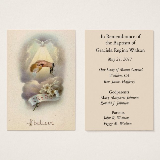 Catholic Baby Baptismal Remembrance Holy Card (Front & Back)