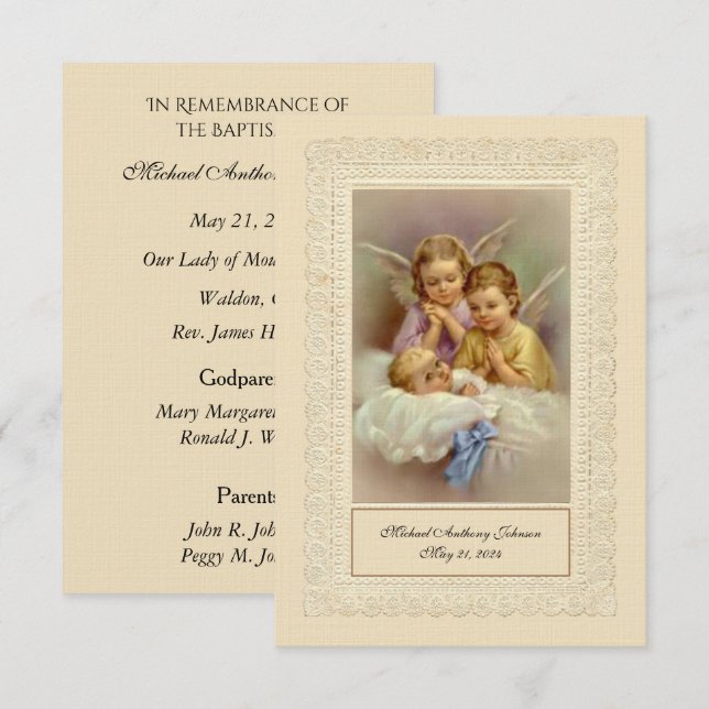 Catholic Baby Boy Baptismal Remembrance Holy Card (Front/Back)