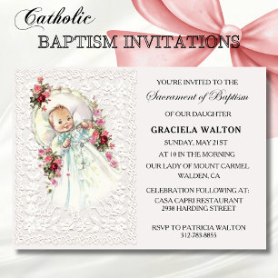 Catholic Baby Girl Baptism Invitations