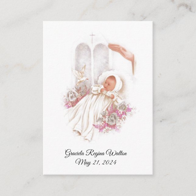 Catholic Baby Girl Baptismal Remembrance Holy Card (Front)