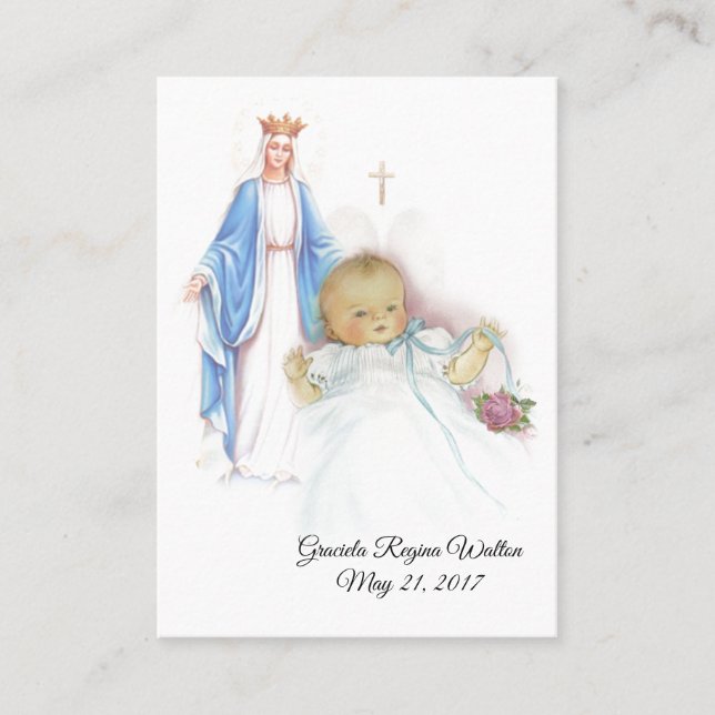Catholic Baby Girl Baptismal Remembrance Holy Card (Front)