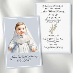 Catholic baptism baby boy blue remembrance card