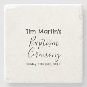 Catholic baptism ceremony name date simple minimal stone coaster