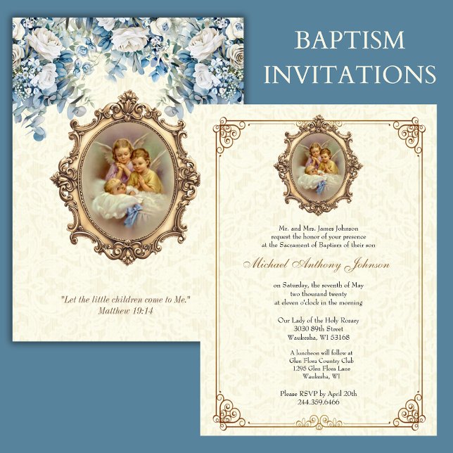 Catholic Baptism Christening Angels Floral Invitation (Creator Uploaded)