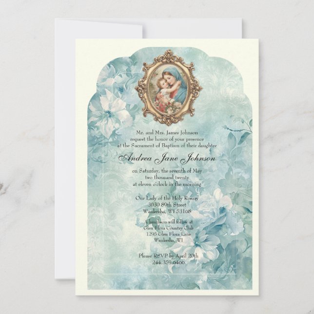 Catholic Baptism Christening Blessed Mother Jesus Invitation (Front)