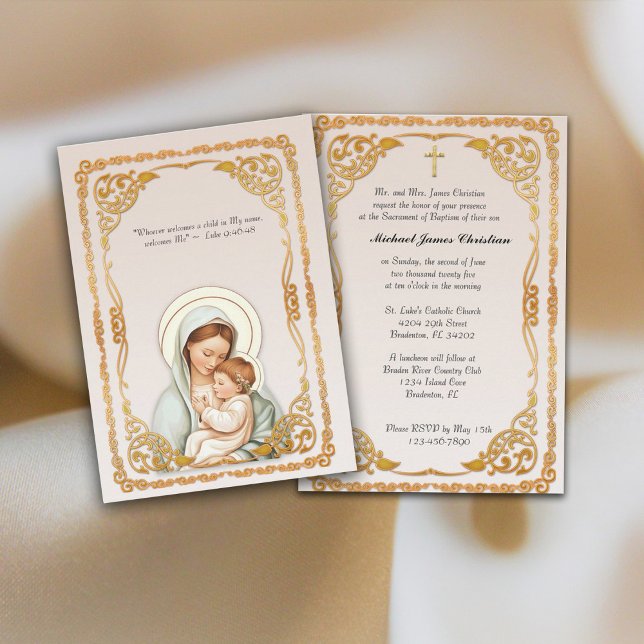 Catholic Baptism Christening Blessed Mother Jesus Invitation (Catholic Baptism Invitation)