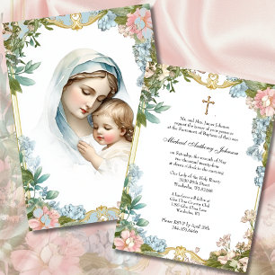 Catholic Baptism Christening Blessed Mother Jesus Invitation