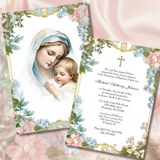 Catholic Baptism Christening Blessed Mother Jesus Invitation (Creator Uploaded)