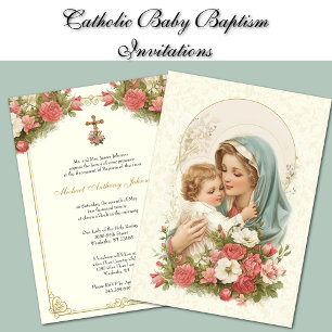 Catholic Baptism Christening Blessed Mother Jesus Invitation