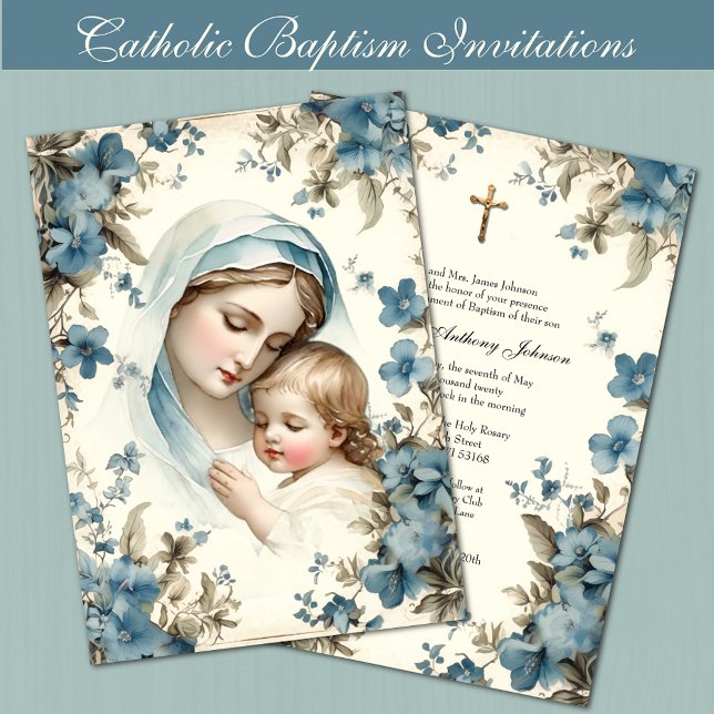 Catholic Baptism Christening Blessed Mother Jesus Invitation (Creator Uploaded)