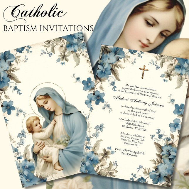 Catholic Baptism Christening Blessed Mother Jesus Invitation (Creator Uploaded)