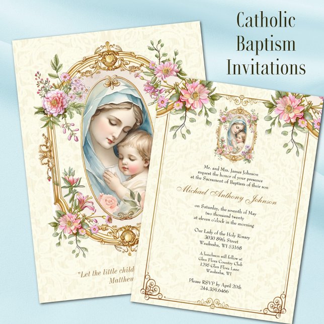 Catholic Baptism Christening Blessed Mother Jesus Invitation (Creator Uploaded)