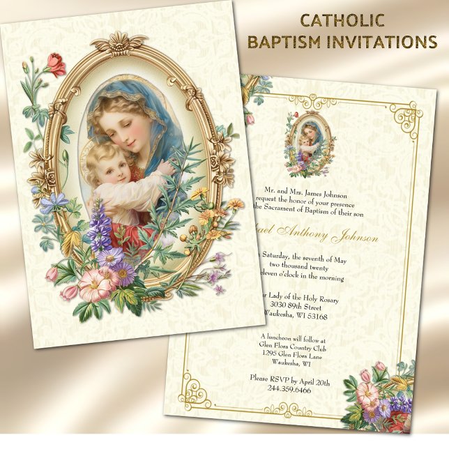 Catholic Baptism Christening Blessed Mother Jesus Invitation (Creator Uploaded)