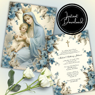 Catholic Baptism Christening Blessed Mother Jesus Invitation