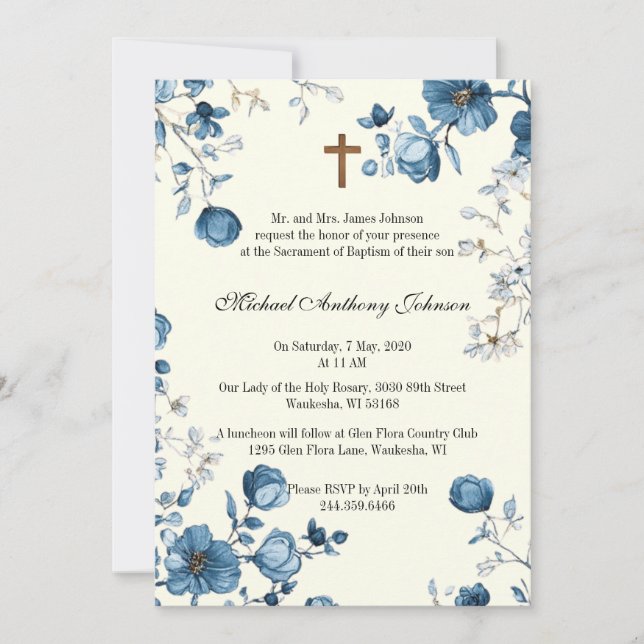 Catholic Baptism Christening Blessed Mother Jesus Invitation (Front)