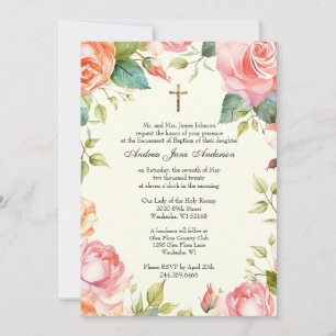 Catholic Baptism Christening Child Jesus Floral Invitation