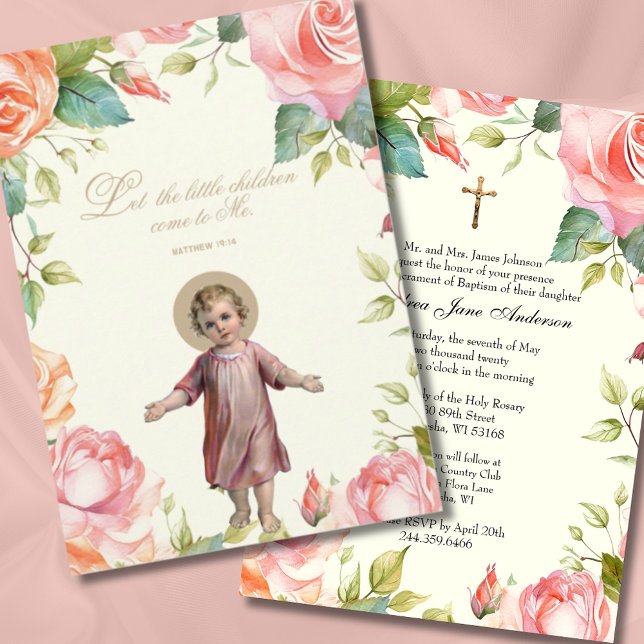 Catholic Baptism Christening Child Jesus Floral Invitation (Creator Uploaded)