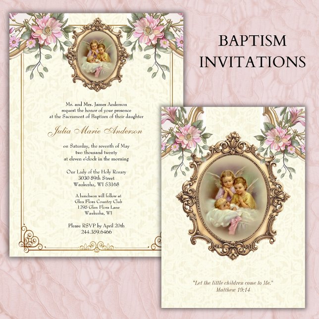 Catholic Baptism Christening Guardian Angels Baby Invitation (Creator Uploaded)