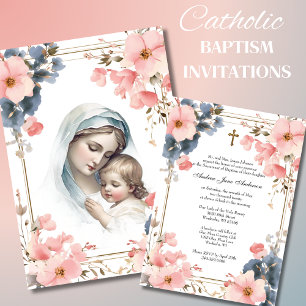 Catholic Baptism Christening Jesus Blessed Mother Invitation