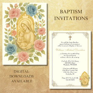 Catholic Baptism Christening Mary and Jesus  Invitation