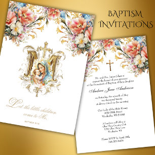 Catholic Baptism Christening Mary Jesus Floral Invitation
