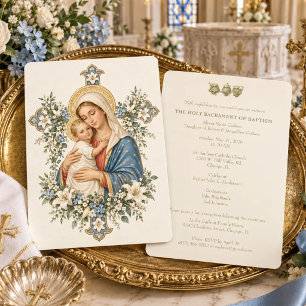 Catholic Baptism Christening Mary Jesus Invitation