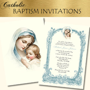 Catholic Baptism Christening Mary Jesus Invitation