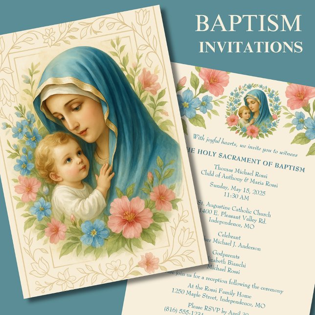 Catholic Baptism Christening Mary Jesus Invitation (Creator Uploaded)
